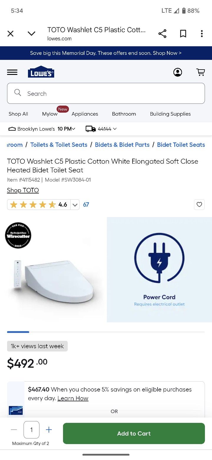 TOTO C5 BIDET (SW3084#1)