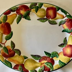 Beautiful Serving Platter Hand Painted Apples & Pears Design 
