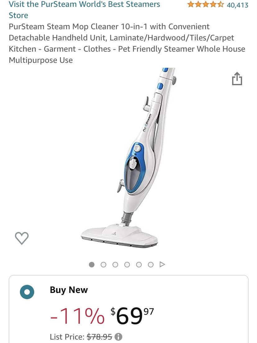 PurSteam Steam Mop Cleaner 10-in-1 with Convenient Detachable Handheld Unit, Laminate/Hardwood/Tiles/Carpet Kitchen - Garment - Clothes - Pet Friendly