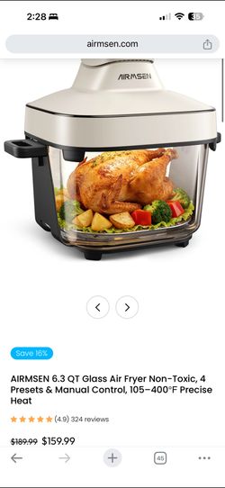 Brand New in box AIRMSEN 6.3 QT Glass Air Fryer – Non-Toxic, 4 Presets, Precise Temperature Control
