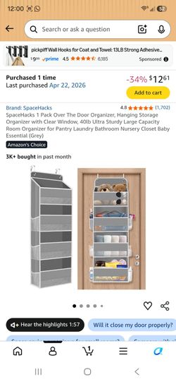 Over door hanging organizer