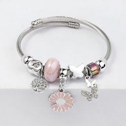 Silver stainless steel cable bracelet