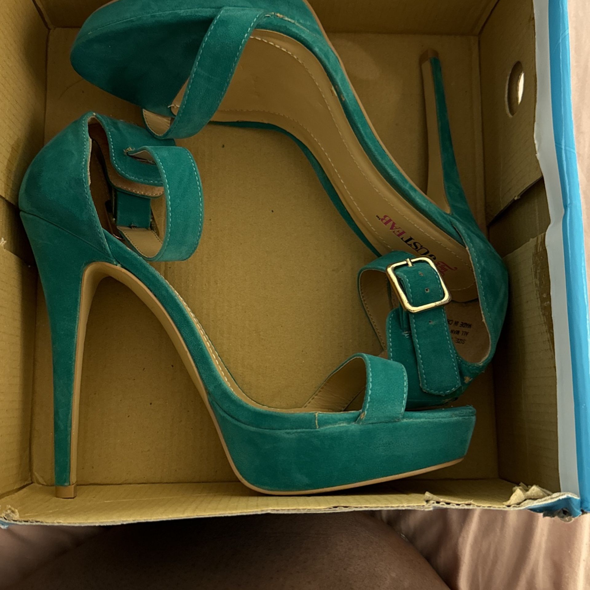 Teal Blue Strap Heel