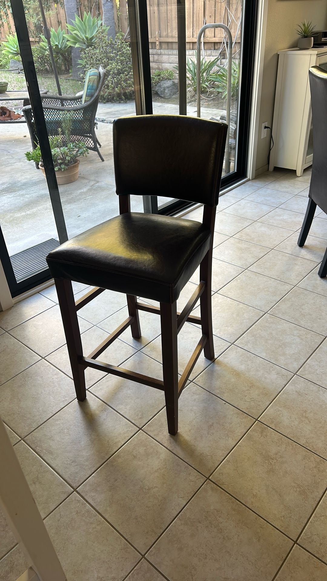 Barstools Set Of 2 - Brown Leather Wood Legs