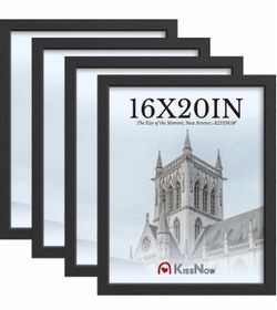 16x20 Picture Frame 4 Pack, Black Solid Wood, Gallery Wall Decor