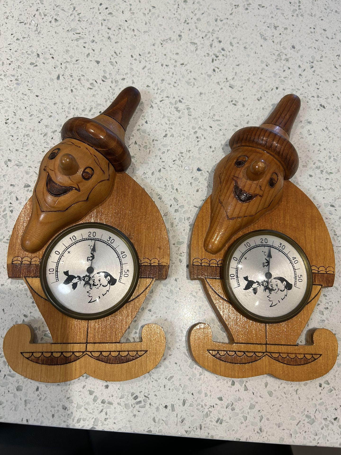 2  Decorative Thermometers. Indoor And Outdoor. Natural Painted Wood. $20 For Two.