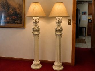 Set of 2 Elegant White Cherub Floor Lamps with Shades