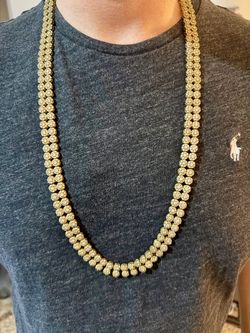 Mens Two Row Golden Crystal Chain Necklace