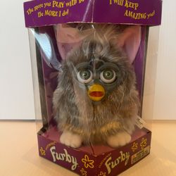 Vintage 1998 Furby Model #70-800 w/ original box grey with blue/green eyes