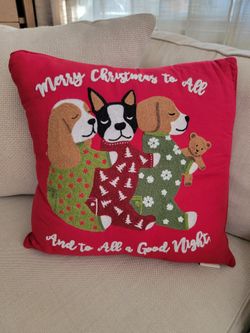 Red Christmas Dog Throw Pillow