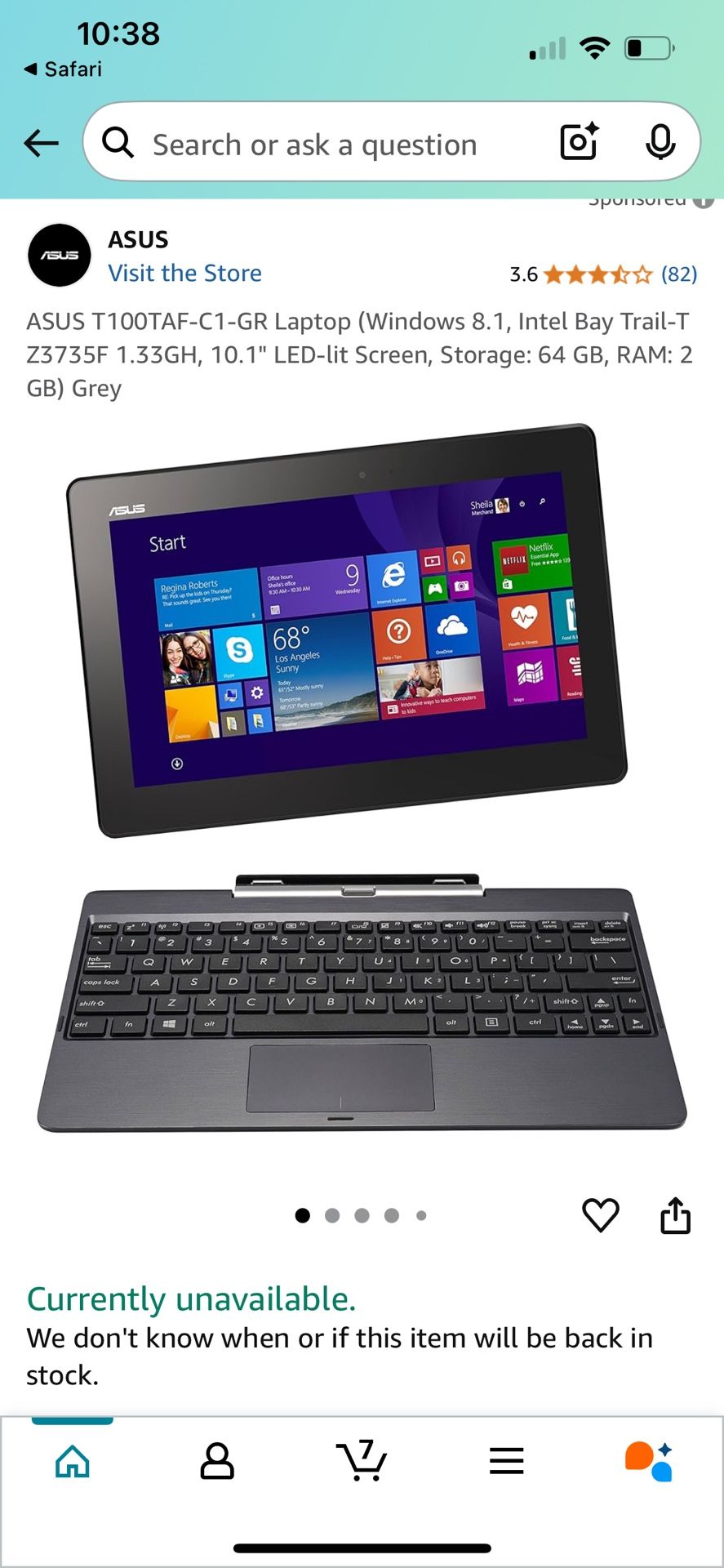 ASUS T100TAF-C1-GR Laptop (Windows 8.1, Intel Bay Trail-T Z3735F 1.33GH, 10.1" LED-lit Screen, Storage: 64 GB, RAM: 2 GB) Grey