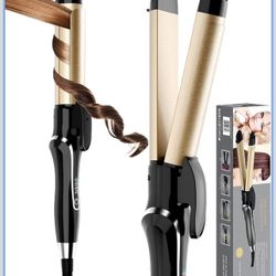 Curling Iron, 2 in 1 Hair Straightener and Curler, 1.25 Inch Ceramic Curling Wand with Adjustable Temperature, Dual Voltage for All Hair Types, Anti-T