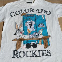 Vtg 90s Colorado Rockies Faded Bugs Bunny Shirt M L Boxy Looney Tunes TV Grunge