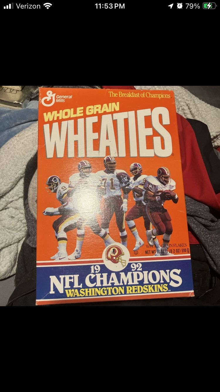 Vintage Wheaties Washington Redskins 1992 NFL Champions Cereal Unopened Box