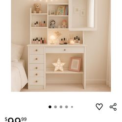 Vanity Desk with Mirror and Lights, Makeup Table with 6 Storage Drawers, Bedroom Dresser LED Mirror Stepless Dimmable & 3 Color Lighting Modes Adjusta