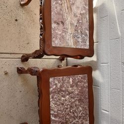 Chinese Hand Carved Pink Marble End Tables