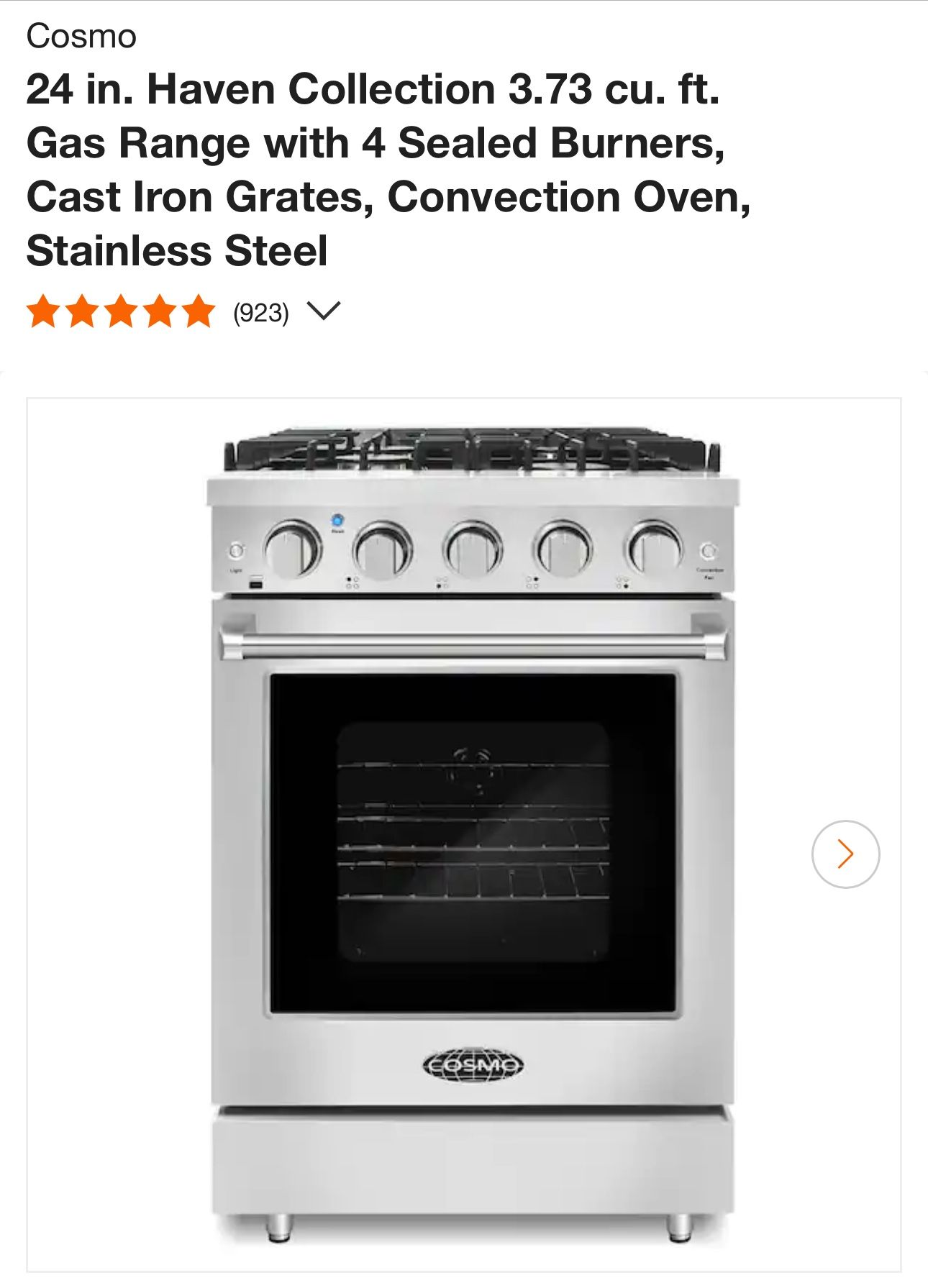 NEW 24” Cosmo Gas Range Open Box Highly Rated