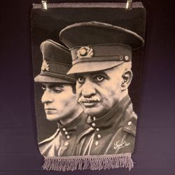 Persian Shah Rug Hand Knotted 50 Raj Pictorial (Tabriz, Iran) Reza & Mohammad Shah Pahlavi 23in x 16in or 58cm x 40cm Silk Foundation w/Rug Hangers