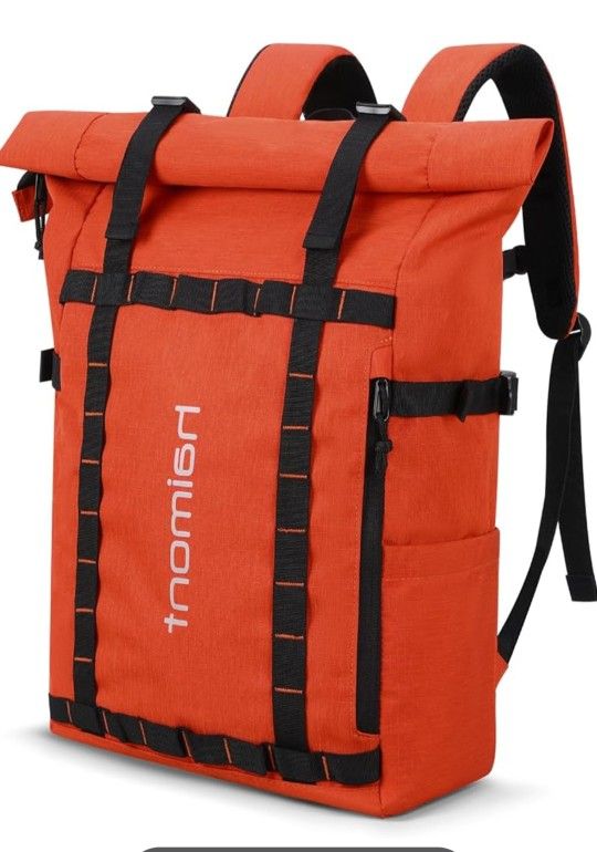 Haimont Roll Top Backpacks for Men, 20L Carryon Laptop Daypack Bag with 9 Pockets for Traveling, Hiking, Commuter, Water-Resistant, Orange