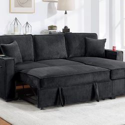 Corduroy Sectional Sleeper Sofa With Storage 