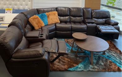 Madrid Brown leather reclining sectional only $1399. Easy finance option. Same-day delivery.