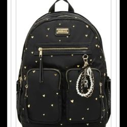Madden Girl Kylie Dome Backpack. Black w/ GOLD Hearts.