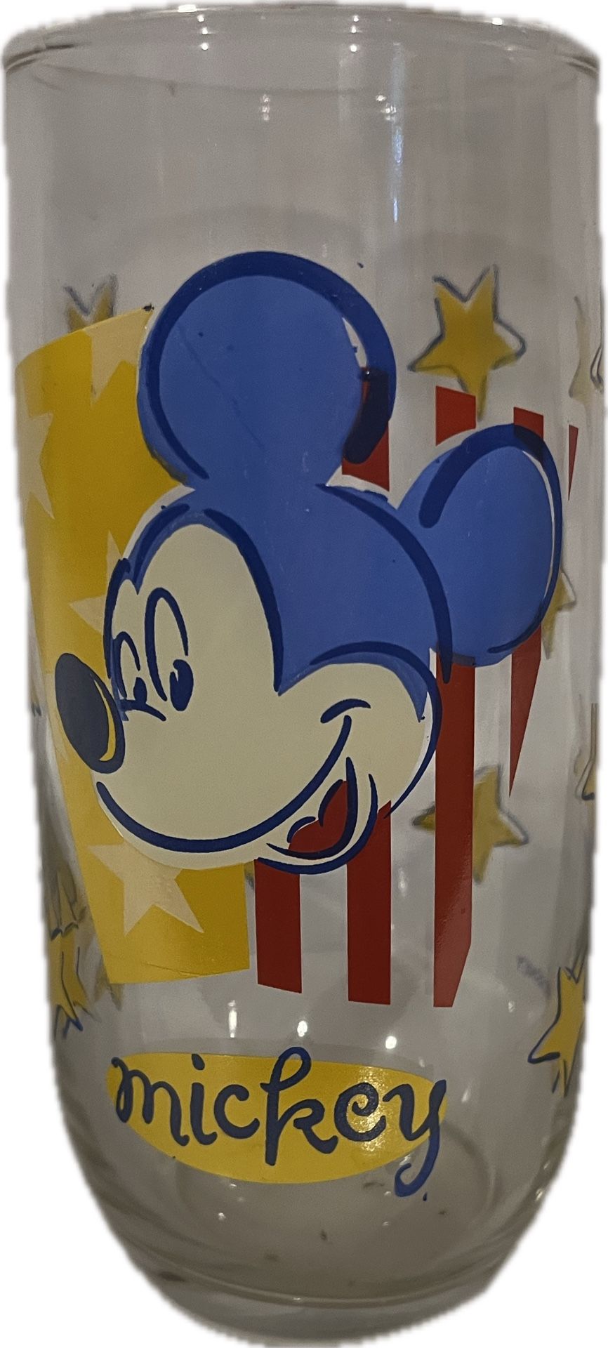 Set Of 2 - Vintage Mickey Mouse Drinking Glass Anchor Hocking Disney Yellow Stars