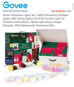 Govee Christmas Lights Set, 100ft Permanent Outdoor Lights, 96ft String Lights,4.9Ć6.6ft Curtain Light for Christmas Decorations, Works with Alexa, Go