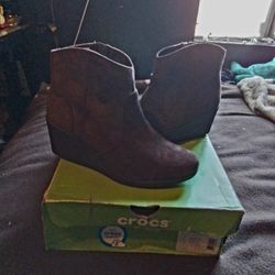 Women's Crocs Suade Wedge Boots In Brown