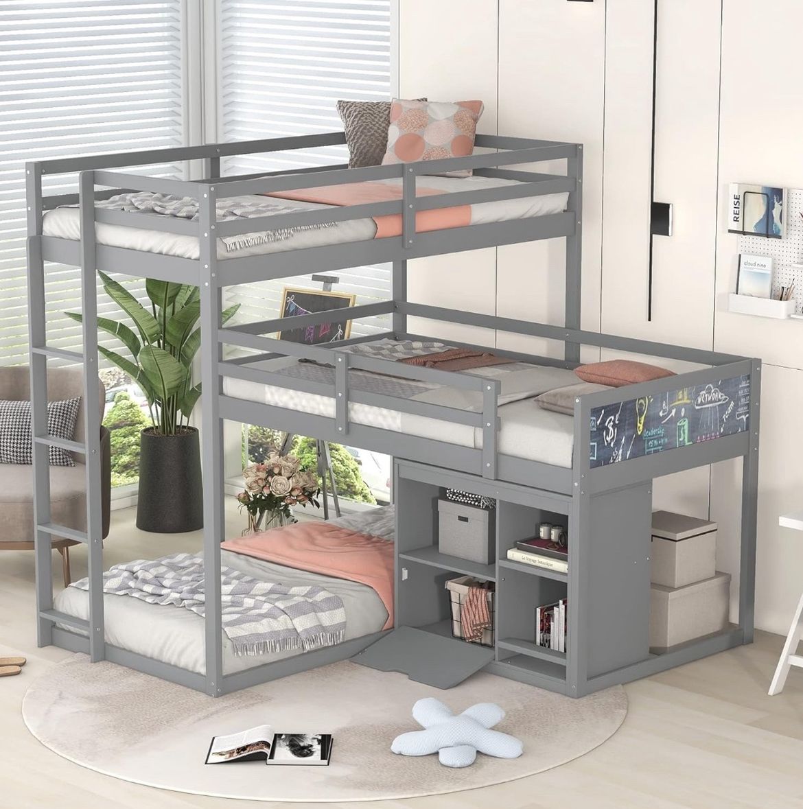 Bellemave Twin Sized L-Shaped Triple Bunk Beds (Still In Box / Unopened)
