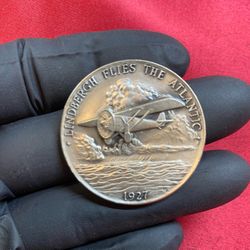34 Grams Danbury Mint 925 Sterling Silver Lindbergh Flies the Atlantic Medallion Coin Medal