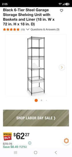 Black 6-Tier Steel Garage Storage Shelving Unit new