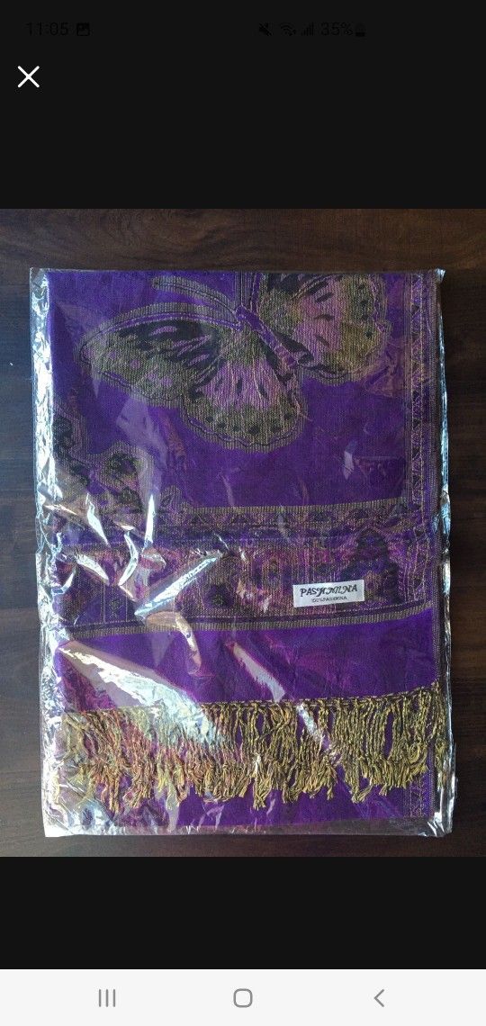 Brand New Purple Butterfly Pashmina Scarf