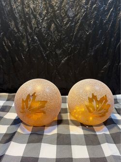 Set of 2 Lighted Frosted Globe Decor Spheres