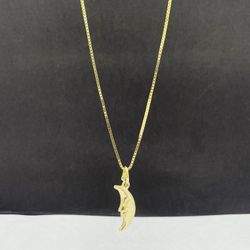 14k solid gold box chain and moon pendant , necklance gold