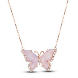 New Jared Le Vian Diamond Butterfly Pendant Necklace 1/5 ct tw Round 14K Strawberry Gold 19
