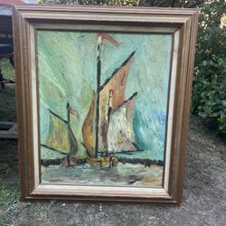 Vintage Painting With Gold Frame 