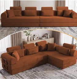 NEW In Box Modular Sectional Sofa – Rust Orange Corduroy