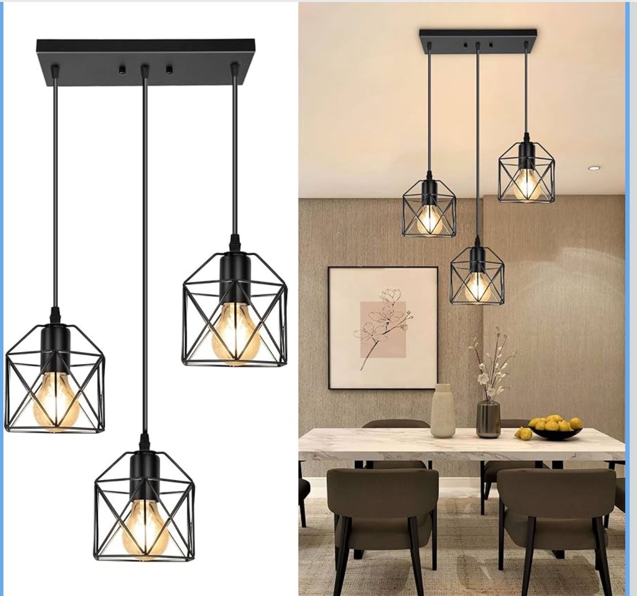 3-Light Hanging Pendant Light Fixture