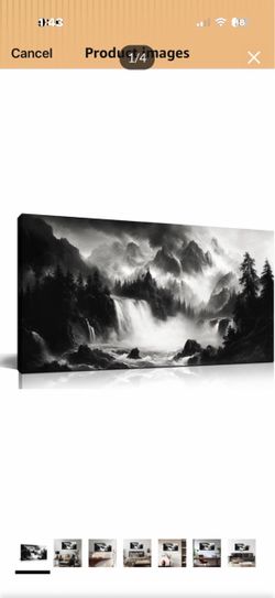 Mountain Pictures Wall Art for Living Room Black and White Waterfall Wall Art for Bedroom Tree Wall Decor for Office 20 x 40 Inch