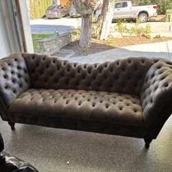 Brown Tufted Leather Sofa