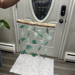 Handmade glass wind chime.  color - green/teal