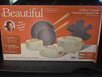 Beautiful by Drew Barrymore 12-Piece Ceramic Nonstick Cookware Set