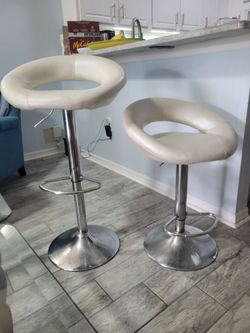 Pair of Leather Adjustable Bar Stools