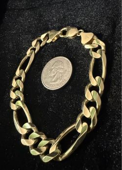 10K Solid Yellow Gold Chunky Figaro Bracelet 8.6" 11mm 34g