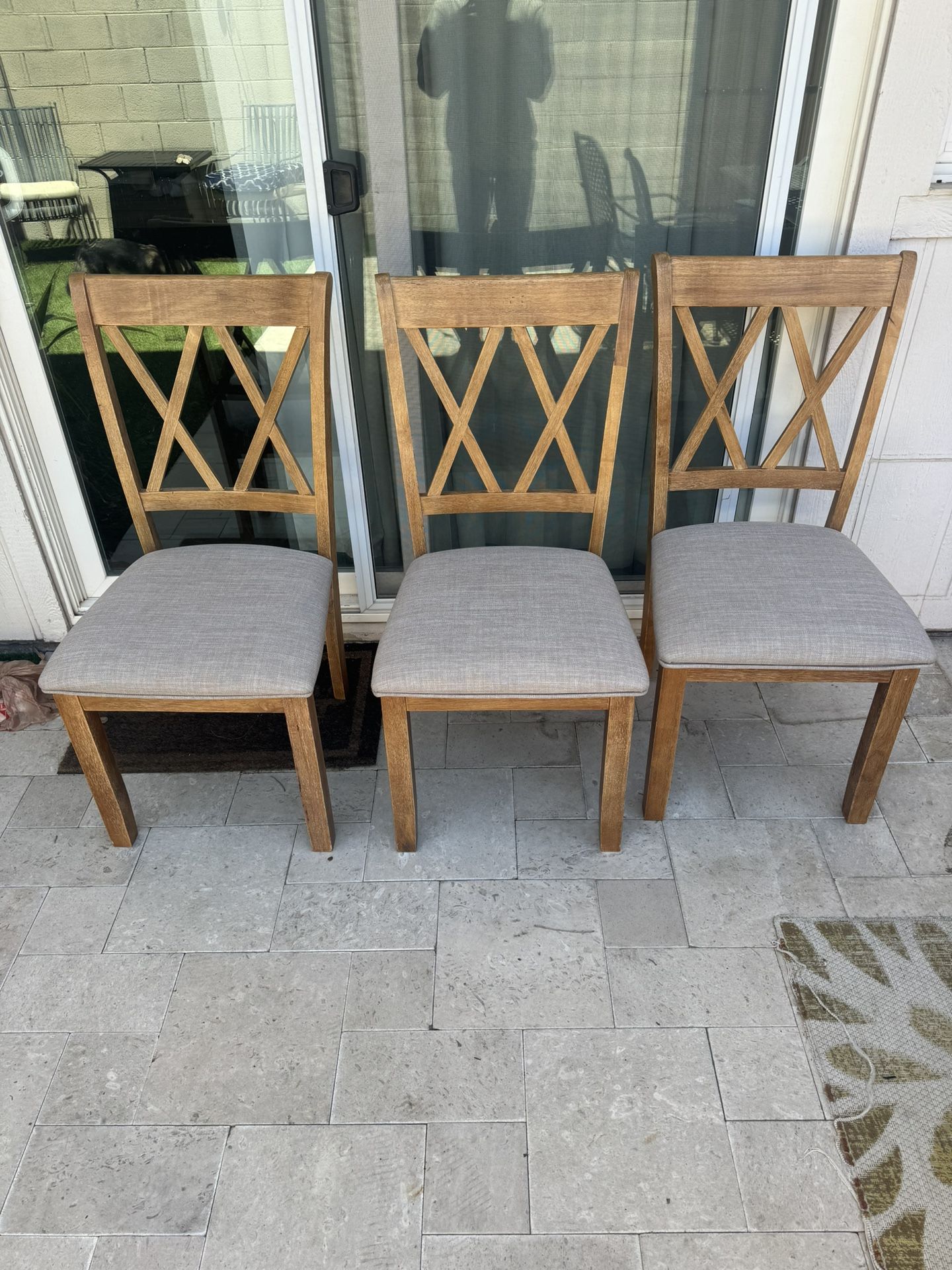 Set of 3 Wooden Dining Chairs - Farmhouse Style