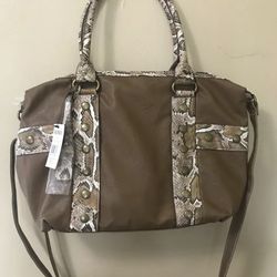 XOXO Medium Brown Faux Snake Trim Studded Vinyl Handbag Tote Bag Purse NWT $69