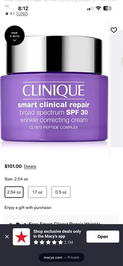 Clinique skin care size 2.5 OZ $50