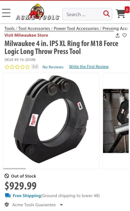 Milwaukee 4 in. IPS XL Ring for M18 Force Logic Long Throw Press Tool $500