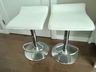 White Faux Leather Adjustable Bar Stools – Set of 2